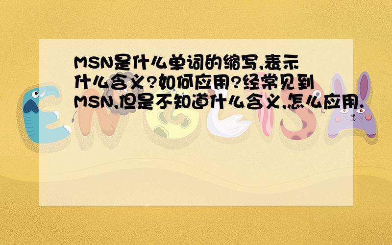 MSN是什么单词的缩写,表示什么含义?如何应用?经常见到MSN,但是不知道什么含义,怎么应用.