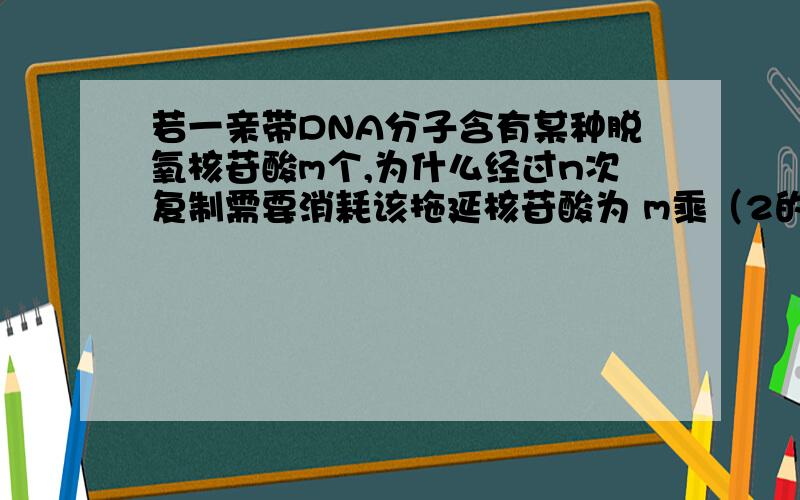 若一亲带DNA分子含有某种脱氧核苷酸m个,为什么经过n次复制需要消耗该拖延核苷酸为 m乘（2的n次方减1）.