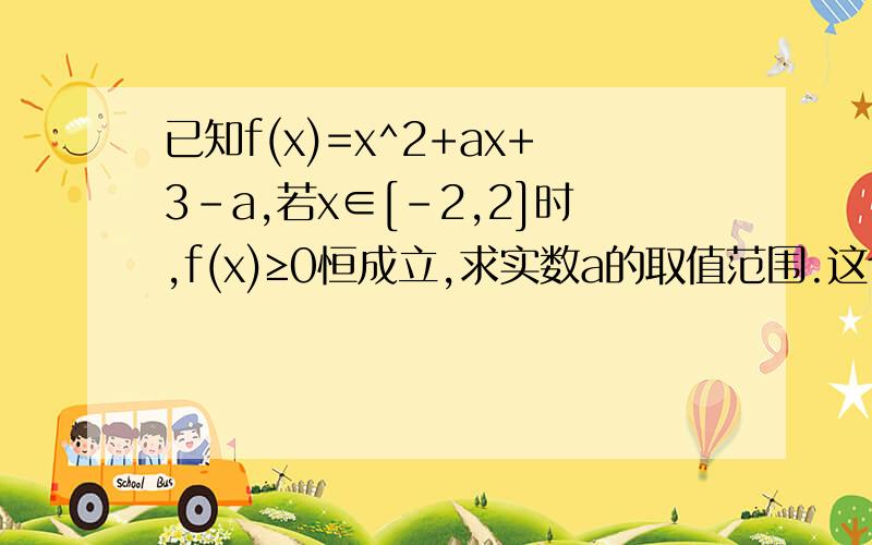 已知f(x)=x^2+ax+3-a,若x∈[-2,2]时,f(x)≥0恒成立,求实数a的取值范围.这个 用导函数怎么求啊?祝七夕节快乐~