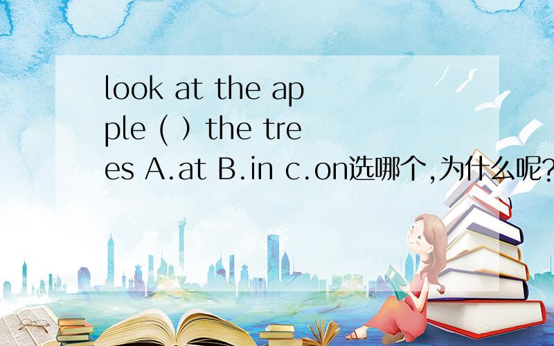 look at the apple ( ）the trees A.at B.in c.on选哪个,为什么呢?