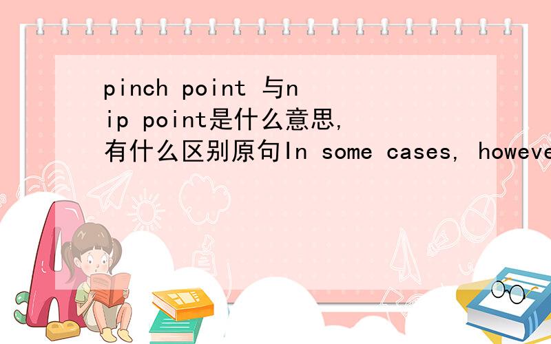 pinch point 与nip point是什么意思,有什么区别原句In some cases, however, idlers can be replaced with skids or slider beds. When this is done, the nip point is replaced by a pinch point.