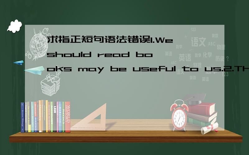 求指正短句语法错误1.We should read books may be useful to us.2.This test is end,but there is another test is waiting for you.