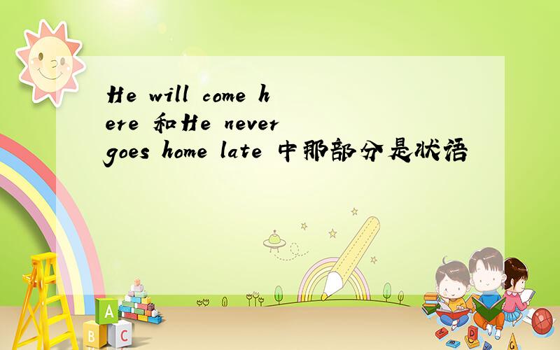 He will come here 和He never goes home late 中那部分是状语