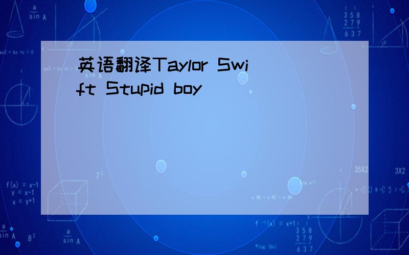 英语翻译Taylor Swift Stupid boy