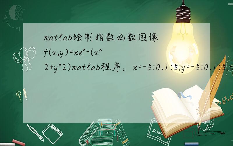 matlab绘制指数函数图像f(x,y)=xe^-(x^2+y^2)matlab程序：x=-5:0.1:5;y=-5:0.1:5;z=x*exp(-(x.^2+y.^2));plot3(x,y,z)哪里错了?