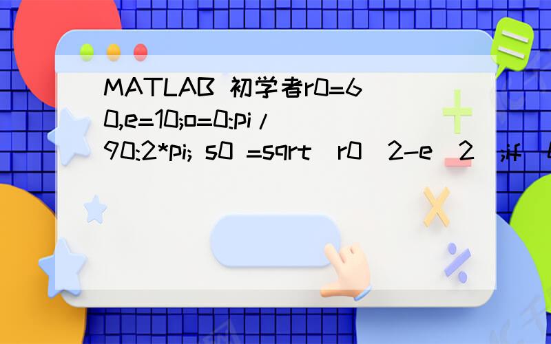 MATLAB 初学者r0=60,e=10;o=0:pi/90:2*pi; s0 =sqrt(r0^2-e^2);if(0