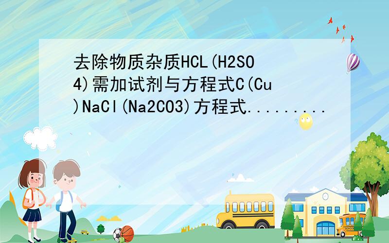 去除物质杂质HCL(H2SO4)需加试剂与方程式C(Cu)NaCl(Na2CO3)方程式.........