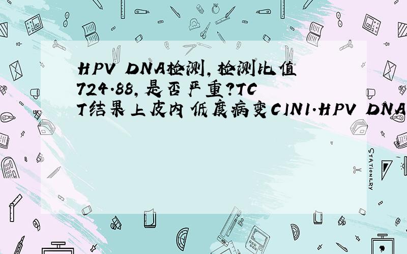 HPV DNA检测,检测比值724.88,是否严重?TCT结果上皮内低度病变CIN1.HPV DNA检测,检测比值724.88,正常比值
