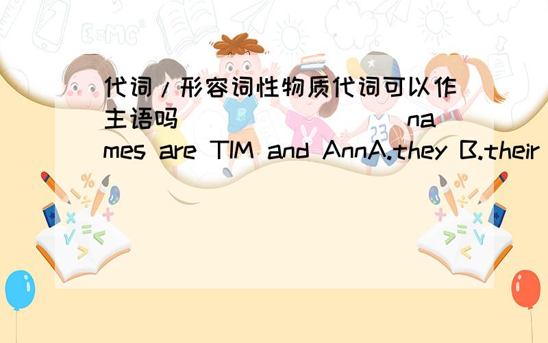 代词/形容词性物质代词可以作主语吗_________names are TIM and AnnA.they B.their C.theirs要有理由