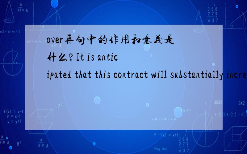 over再句中的作用和意义是什么?It is anticipated that this contract will substantially increase sales over the next three years.