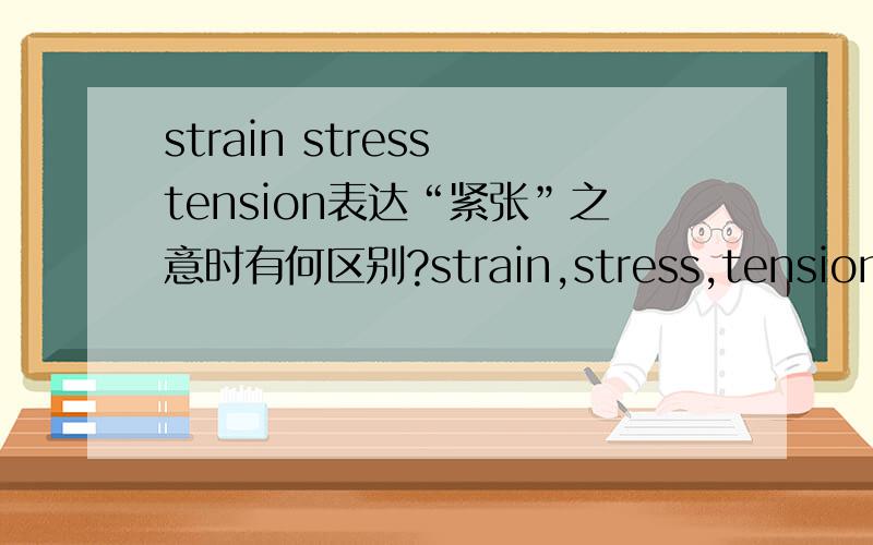 strain stress tension表达“紧张”之意时有何区别?strain,stress,tension 都有“紧张”的意思,当它们都表达这层意思的时候,具体在语义上有哪些差别呢?