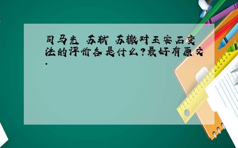 司马光 苏轼 苏辙对王安石变法的评价各是什么?最好有原文.