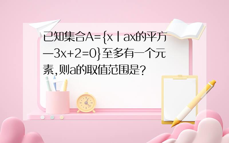 已知集合A={x|ax的平方—3x+2=0}至多有一个元素,则a的取值范围是?