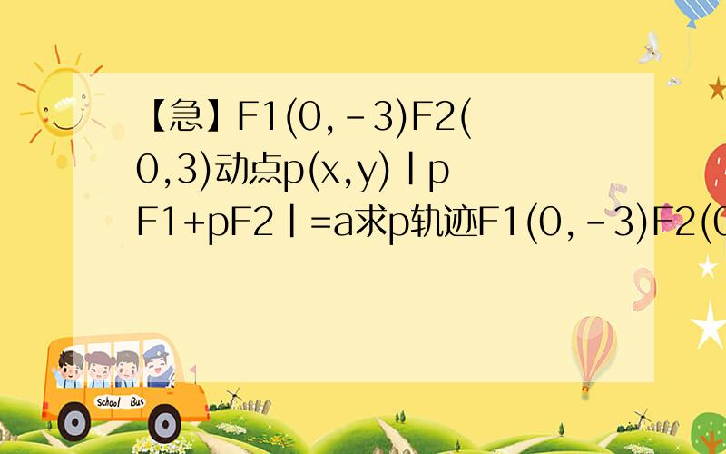【急】F1(0,-3)F2(0,3)动点p(x,y)|pF1+pF2|=a求p轨迹F1(0,-3)F2(0,3)动点p(x,y)|pF1+pF2|=a求p轨迹
