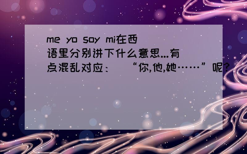 me yo soy mi在西语里分别讲下什么意思...有点混乱对应：|“你,他,她……”呢?