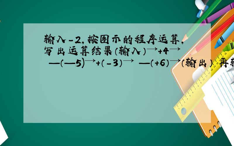 输入-2,按图示的程序运算,写出运算结果（输入）→+4→ —（—5)→+（-3）→ —（+6）→（输出） 再输入一个数,写出输出结果,你发现了什么