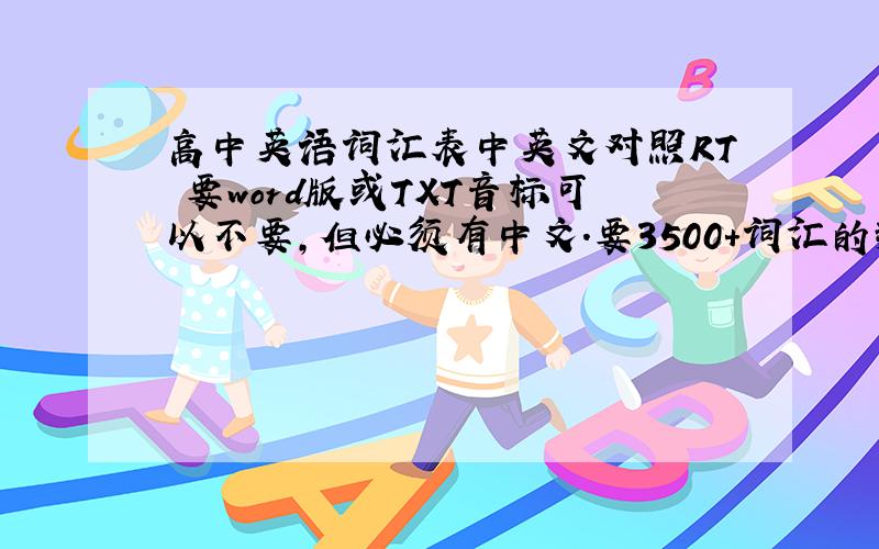 高中英语词汇表中英文对照RT 要word版或TXT音标可以不要,但必须有中文.要3500+词汇的那种版本