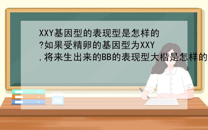 XXY基因型的表现型是怎样的?如果受精卵的基因型为XXY,将来生出来的BB的表现型大楷是怎样的?XYY呢?