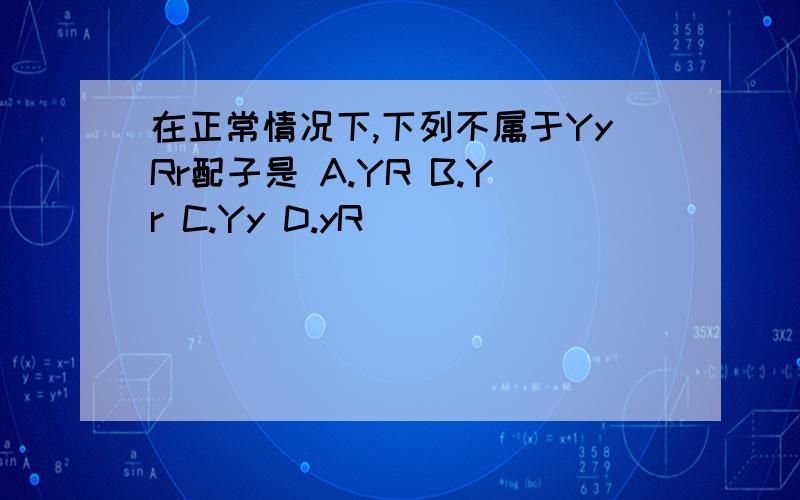 在正常情况下,下列不属于YyRr配子是 A.YR B.Yr C.Yy D.yR