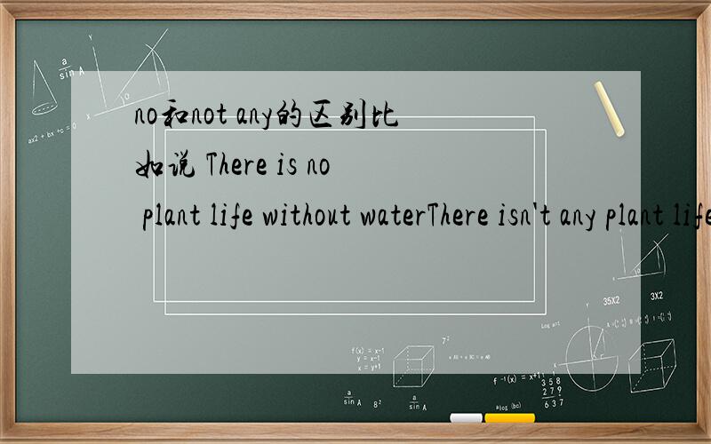no和not any的区别比如说 There is no plant life without waterThere isn't any plant life without water