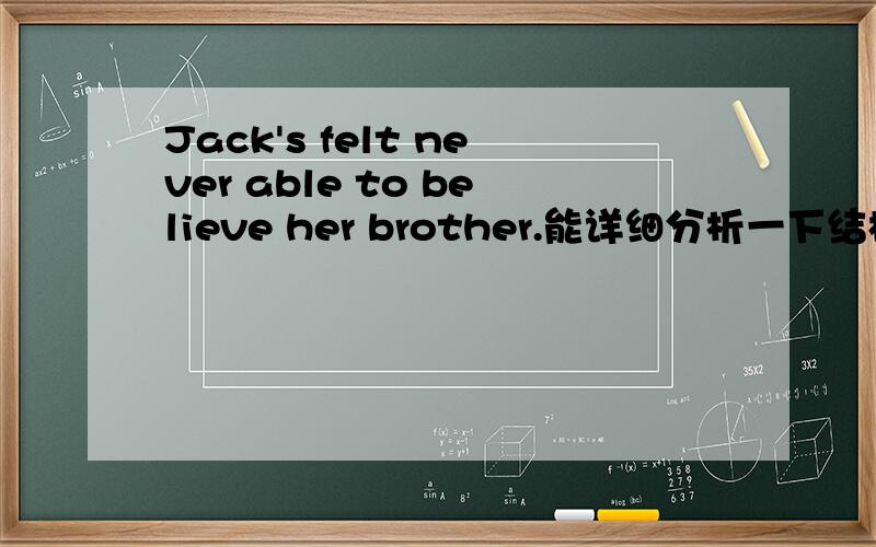 Jack's felt never able to believe her brother.能详细分析一下结构么.是was还是has?never少了been?