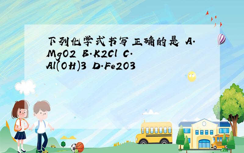 下列化学式书写正确的是 A.MgO2 B.K2Cl C.Al(OH)3 D.Fe2O3