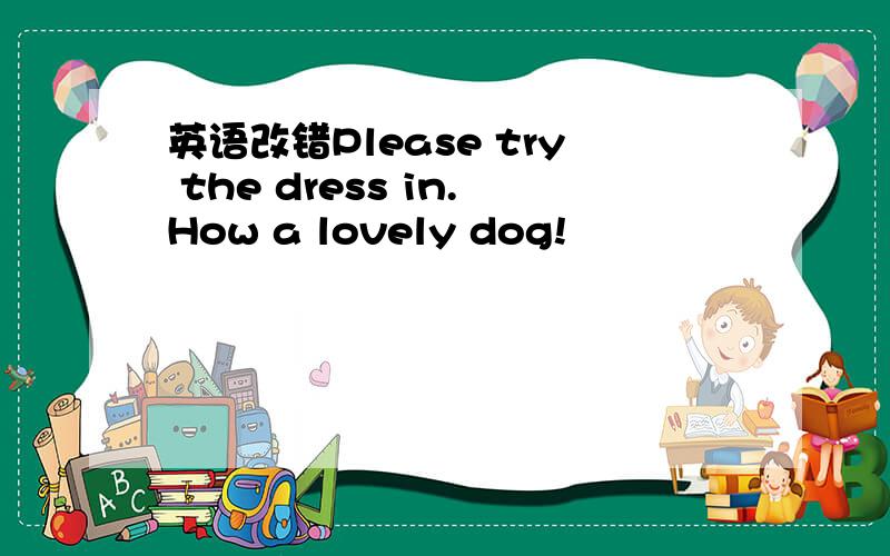 英语改错Please try the dress in.How a lovely dog!