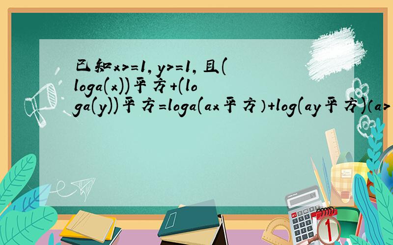 已知x>=1,y>=1,且(loga(x))平方+(loga(y))平方=loga(ax平方）+log(ay平方)（a>1)求loga(xy)的最大值和...已知x>=1,y>=1,且(loga(x))平方+(loga(y))平方=loga(ax平方）+log(ay平方)（a>1)求loga(xy)的最大值和最小值