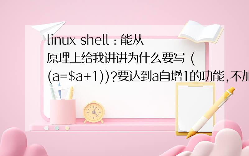linux shell：能从原理上给我讲讲为什么要写 ((a=$a+1))?要达到a自增1的功能,不加括号不对,加一个括号也不对,为什么两个括号才对,其中有什么道理?不要说让我记住这么写就对了,我想了解的更多