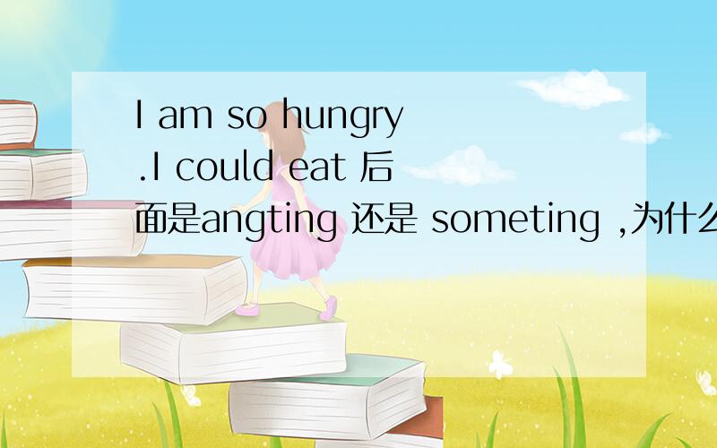 I am so hungry.I could eat 后面是angting 还是 someting ,为什么?