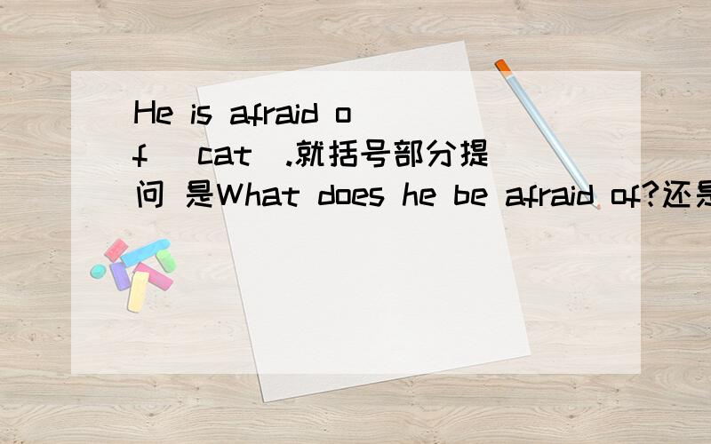 He is afraid of (cat).就括号部分提问 是What does he be afraid of?还是What is he afraid of?为什么