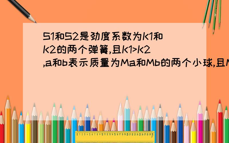 S1和S2是劲度系数为K1和K2的两个弹簧,且K1>K2,a和b表示质量为Ma和Mb的两个小球,且Ma>Mb,将弹簧与小球S1和S2是劲度系数为K1和K2的两个弹簧,且K1>K2,a和b表示质量为Ma和Mb的两个小球,且Ma>Mb,将弹
