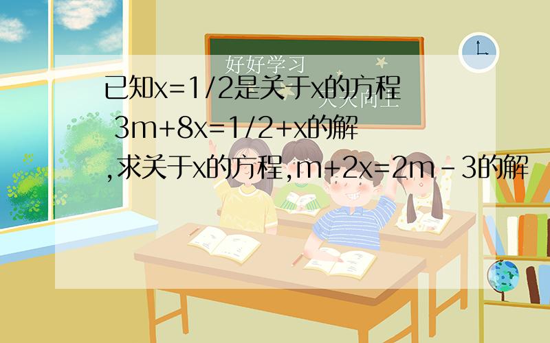 已知x=1/2是关于x的方程 3m+8x=1/2+x的解,求关于x的方程,m+2x=2m-3的解
