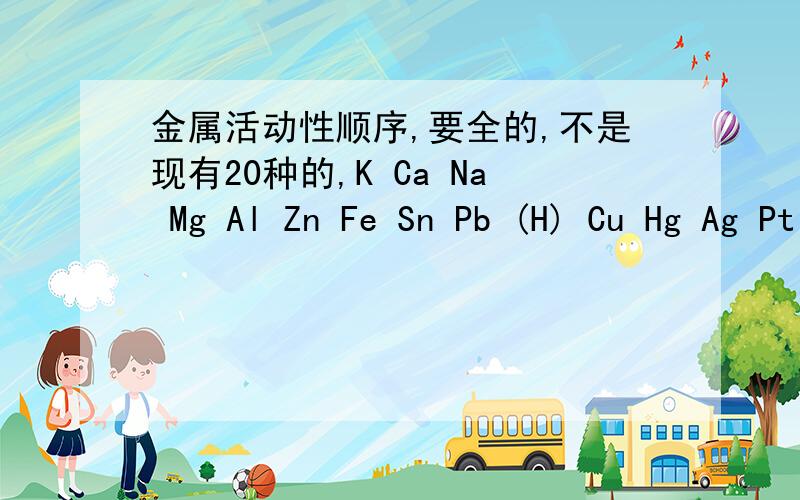 金属活动性顺序,要全的,不是现有20种的,K Ca Na Mg Al Zn Fe Sn Pb (H) Cu Hg Ag Pt Au是包括Ba在内的.最好是60种金属.