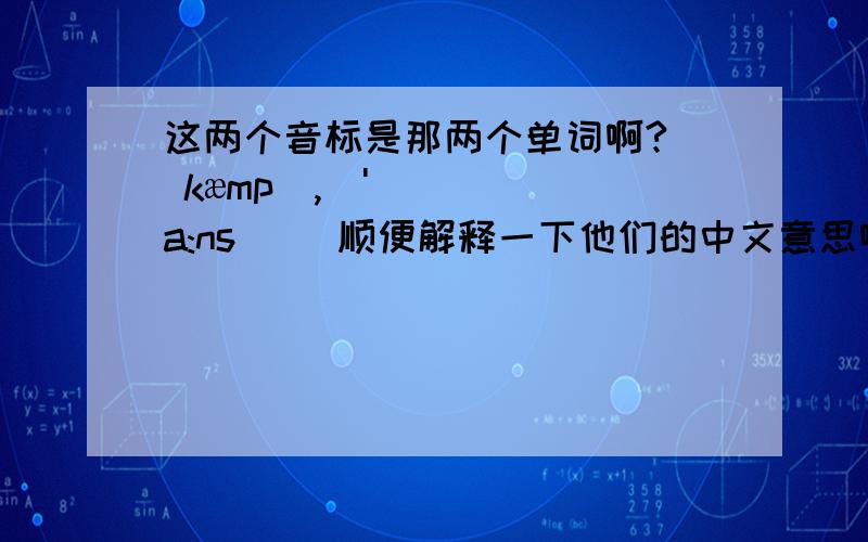这两个音标是那两个单词啊?[ kæmp],['a:nsə] 顺便解释一下他们的中文意思啊