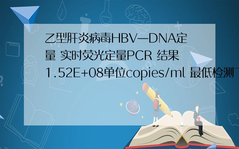 乙型肝炎病毒HBV—DNA定量 实时荧光定量PCR 结果1.52E+08单位copies/ml 最低检测下限 5.00E+02这个严重吗?