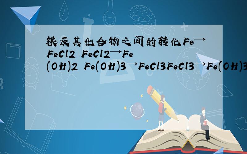 铁及其化合物之间的转化Fe→FeCl2 FeCl2→Fe(OH)2 Fe(OH)3→FeCl3FeCl3→Fe(OH)3 FeCl2→FeCl3 FeCl3→FeCl2