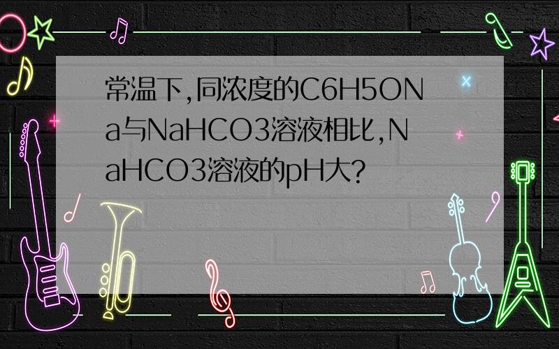 常温下,同浓度的C6H5ONa与NaHCO3溶液相比,NaHCO3溶液的pH大?