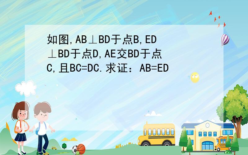 如图,AB⊥BD于点B,ED⊥BD于点D,AE交BD于点C,且BC=DC.求证：AB=ED