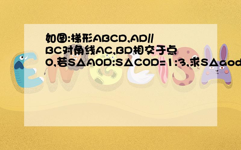 如图:梯形ABCD,AD//BC对角线AC,BD相交于点O,若S△AOD:S△COD=1:3,求S△aod:S△bod应该是BOC