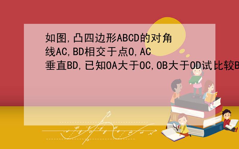 如图,凸四边形ABCD的对角线AC,BD相交于点O,AC垂直BD,已知OA大于OC,OB大于OD试比较BC=AD与AB=CD的大小初二上册的题,要用作辅助线的方法.BC+AD与AB+CD的大小