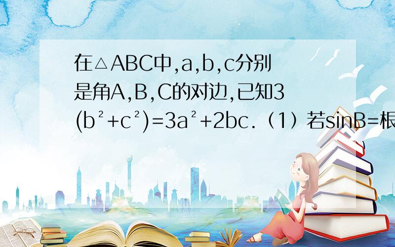 在△ABC中,a,b,c分别是角A,B,C的对边,已知3(b²+c²)=3a²+2bc.（1）若sinB=根号2cosC在△ABC中,a,b,c分别是角A,B,C的对边,已知3(b²+c²)=3a²+2bc.（1）若sinB=(根号2)cosC(2)若a=2,△ABC的面积S=根
