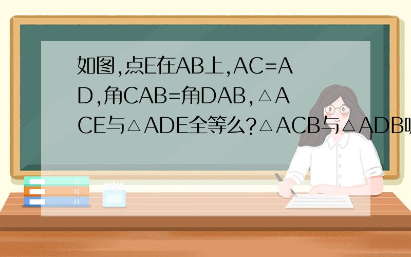 如图,点E在AB上,AC=AD,角CAB=角DAB,△ACE与△ADE全等么?△ACB与△ADB呢?请说明理由