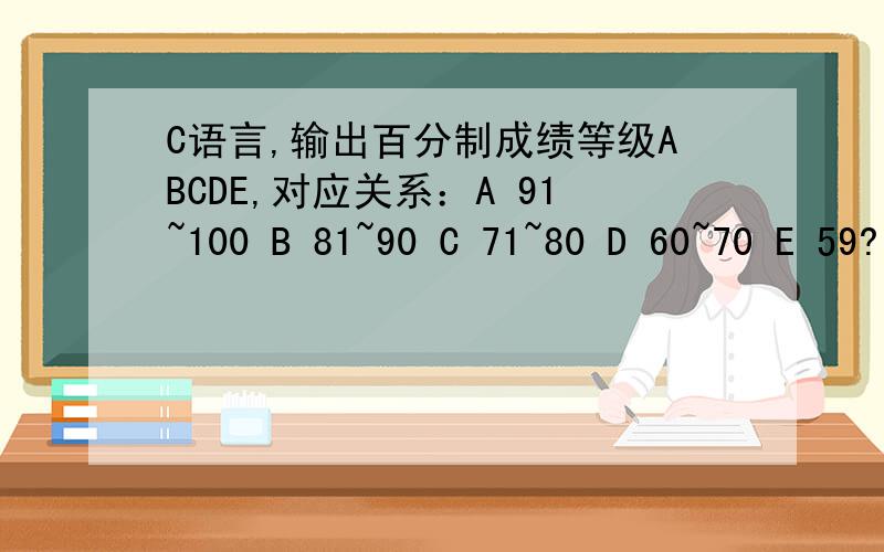 C语言,输出百分制成绩等级ABCDE,对应关系：A 91~100 B 81~90 C 71~80 D 60~70 E 59?