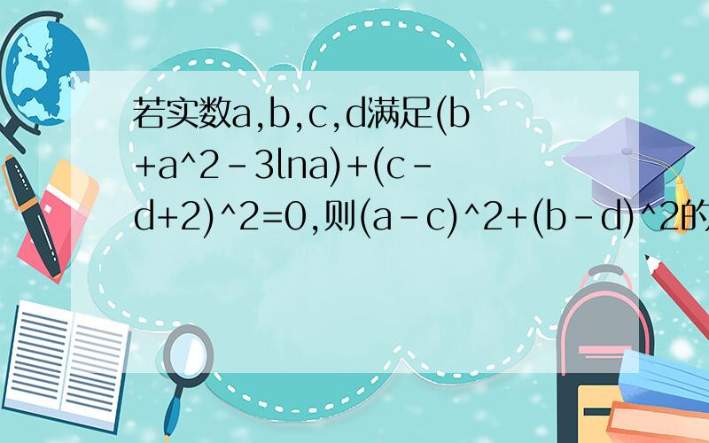 若实数a,b,c,d满足(b+a^2-3lna)+(c-d+2)^2=0,则(a-c)^2+(b-d)^2的最小值