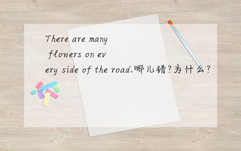There are many flowers on every side of the road.哪儿错?为什么?