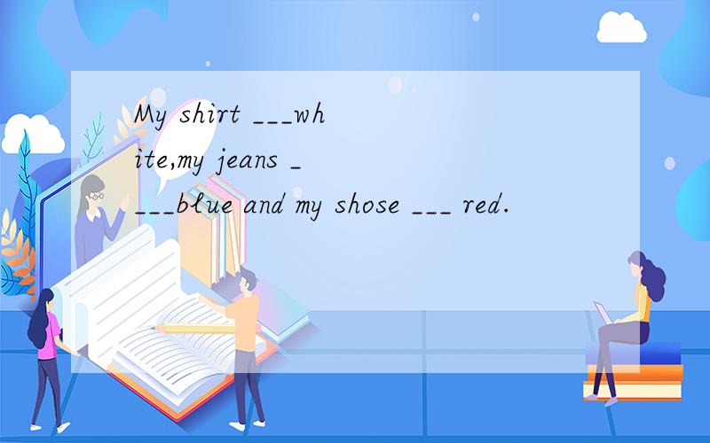 My shirt ___white,my jeans ____blue and my shose ___ red.