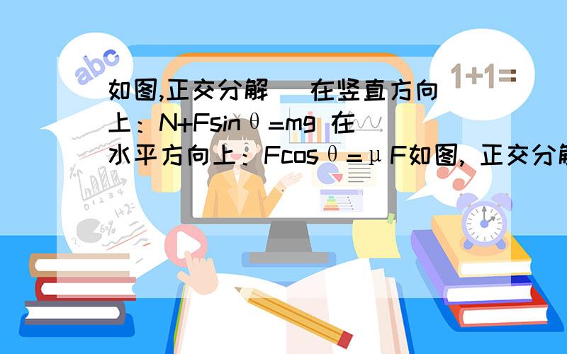 如图,正交分解． 在竖直方向上：N+Fsinθ=mg 在水平方向上：Fcosθ=μF如图, 正交分解．在竖直方向上：N+Fsinθ=mg在水平方向上：Fcosθ=μFN竖直方向搞不懂,mg为什么大于N+F sinθ