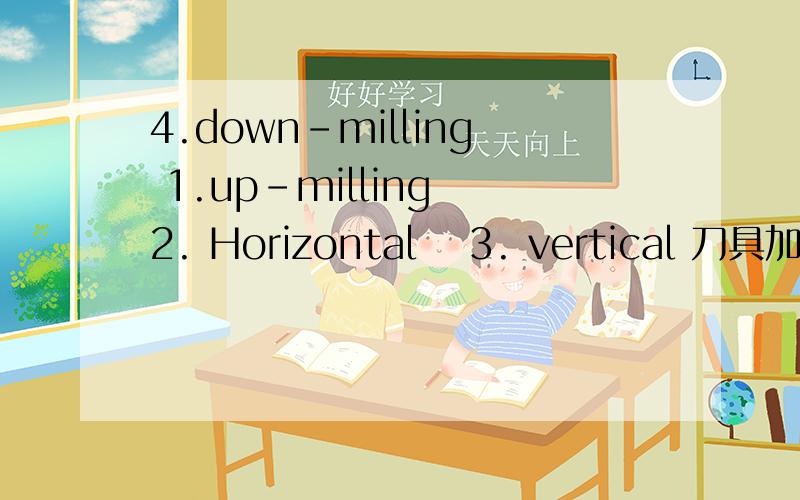 4.down-milling 1.up-milling 2. Horizontal ∙3. vertical 刀具加工类的怎么翻译,比如finshing 是精加工大侠帮忙翻译