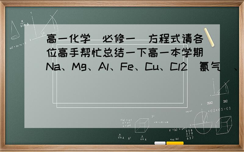 高一化学（必修一）方程式请各位高手帮忙总结一下高一本学期Na、Mg、Al、Fe、Cu、Cl2（氯气）、 Br2（溴气）、I2（碘）的相关的化学反应方程式,并指明各反应现象、用途.